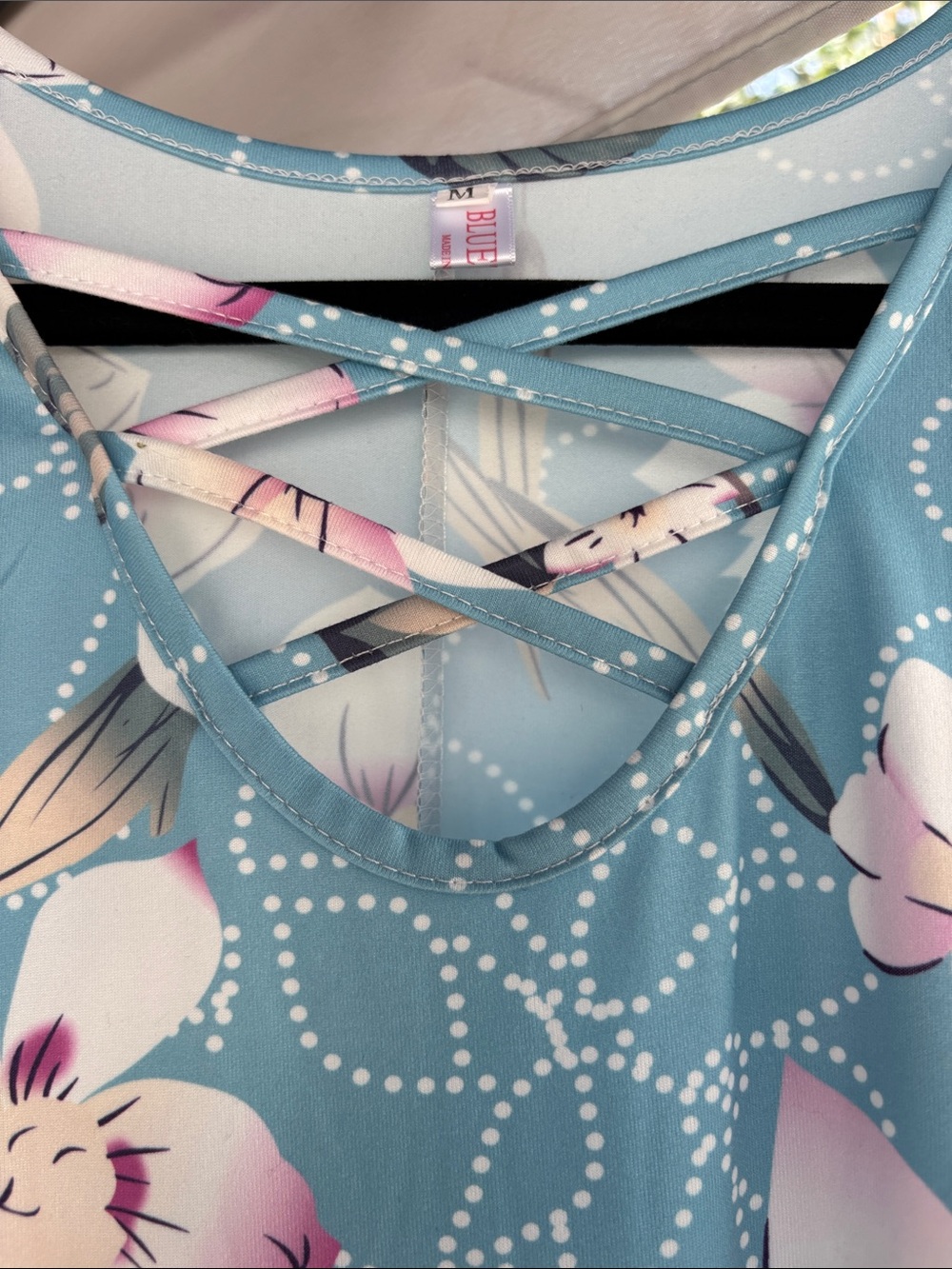 Bluetime Dress Blue Floral Blossom Pattern Cold-Shoulder Crisscross Vneck Medium - Picture 3 of 5
